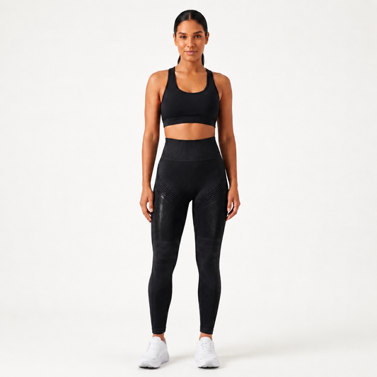 High Waist Anti-Cellulite Sculpting Leggings - Seamless 3D Rib-Knit